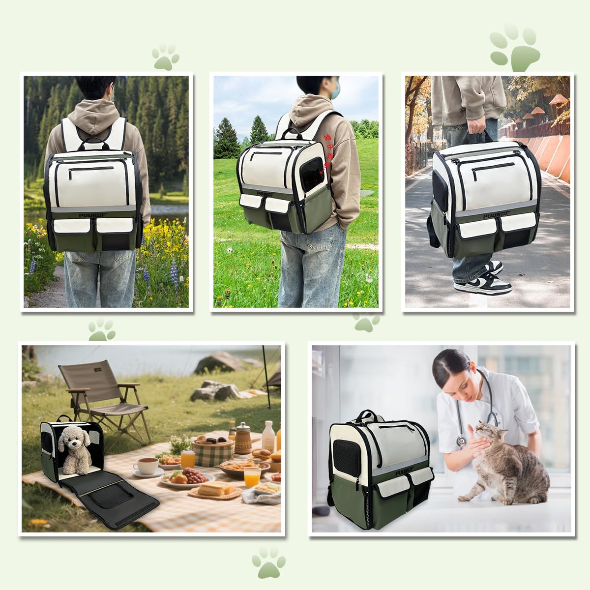 Cat Backpack Carrier,Pet Backpack for Small Dogs, Medium Cats, Maximum Weight 16 lbs,Sunshade and Breathable Dog Backpack Carrier,Ergonomic 3D Design for Hiking,Camping and Vet Visits (Green)