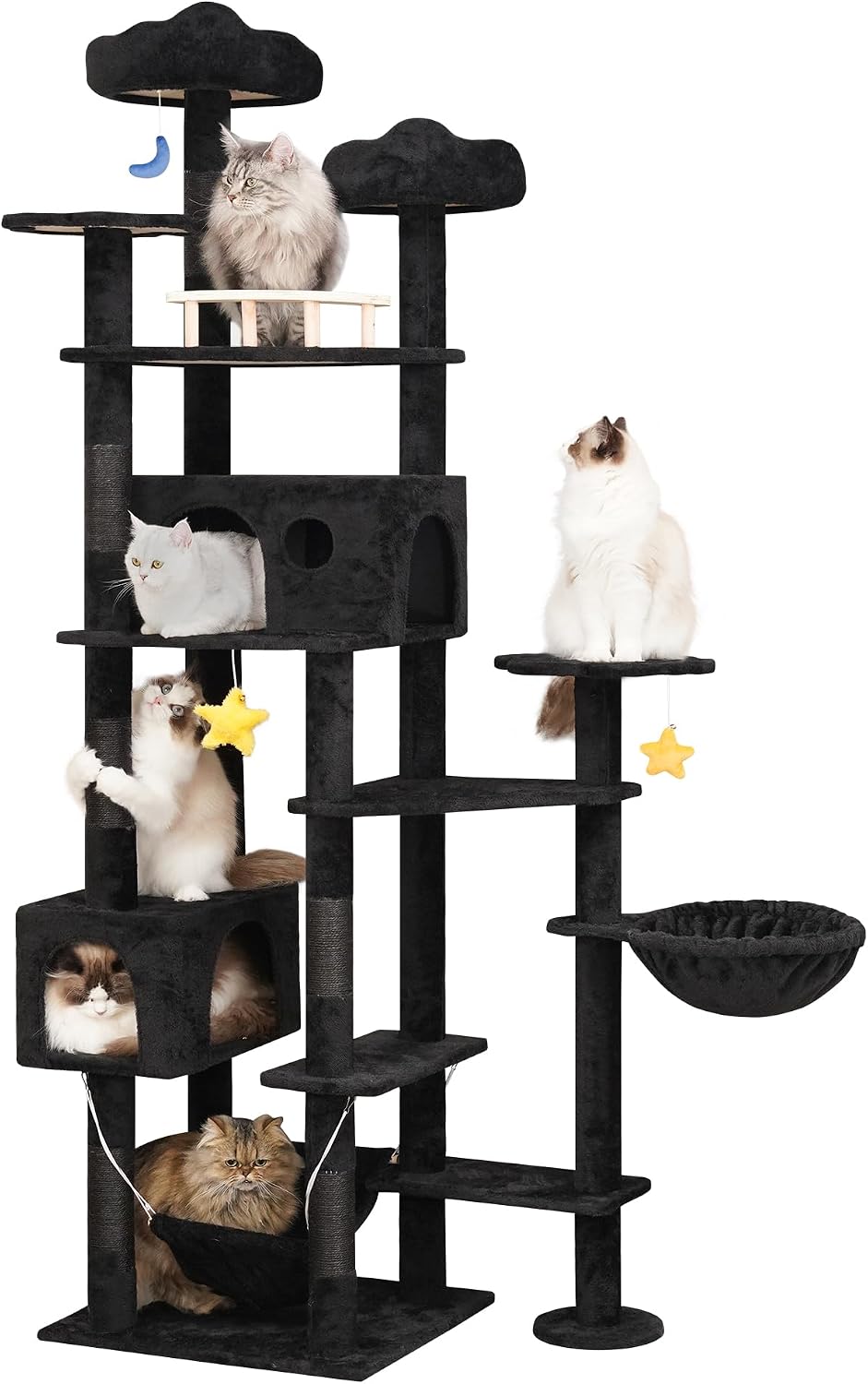 Black Cat Tree,79in Tall Tower for Multiple Indoor Cats Large Adult
