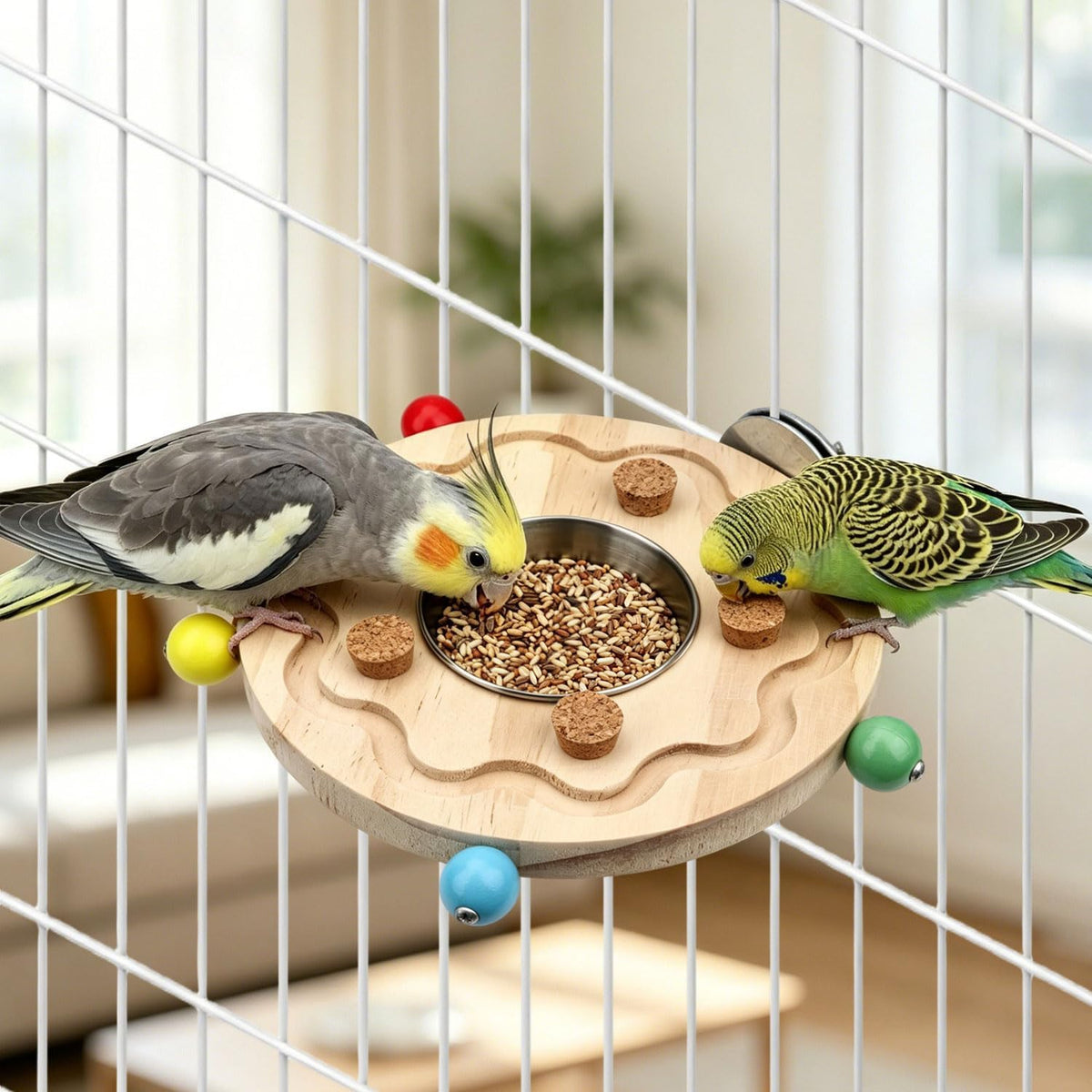Litewoo Wood Bird Perch Stand with Feeding Cup Parrot Platform Chew Toys