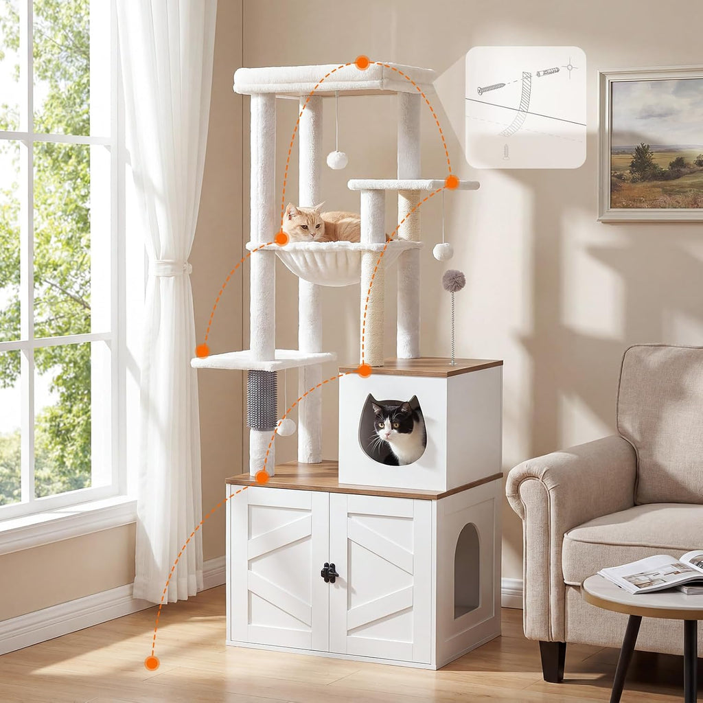 HOOBRO Cat Tree with Litter Box Enclosure, Tall Cat Tower for Indoor Cats