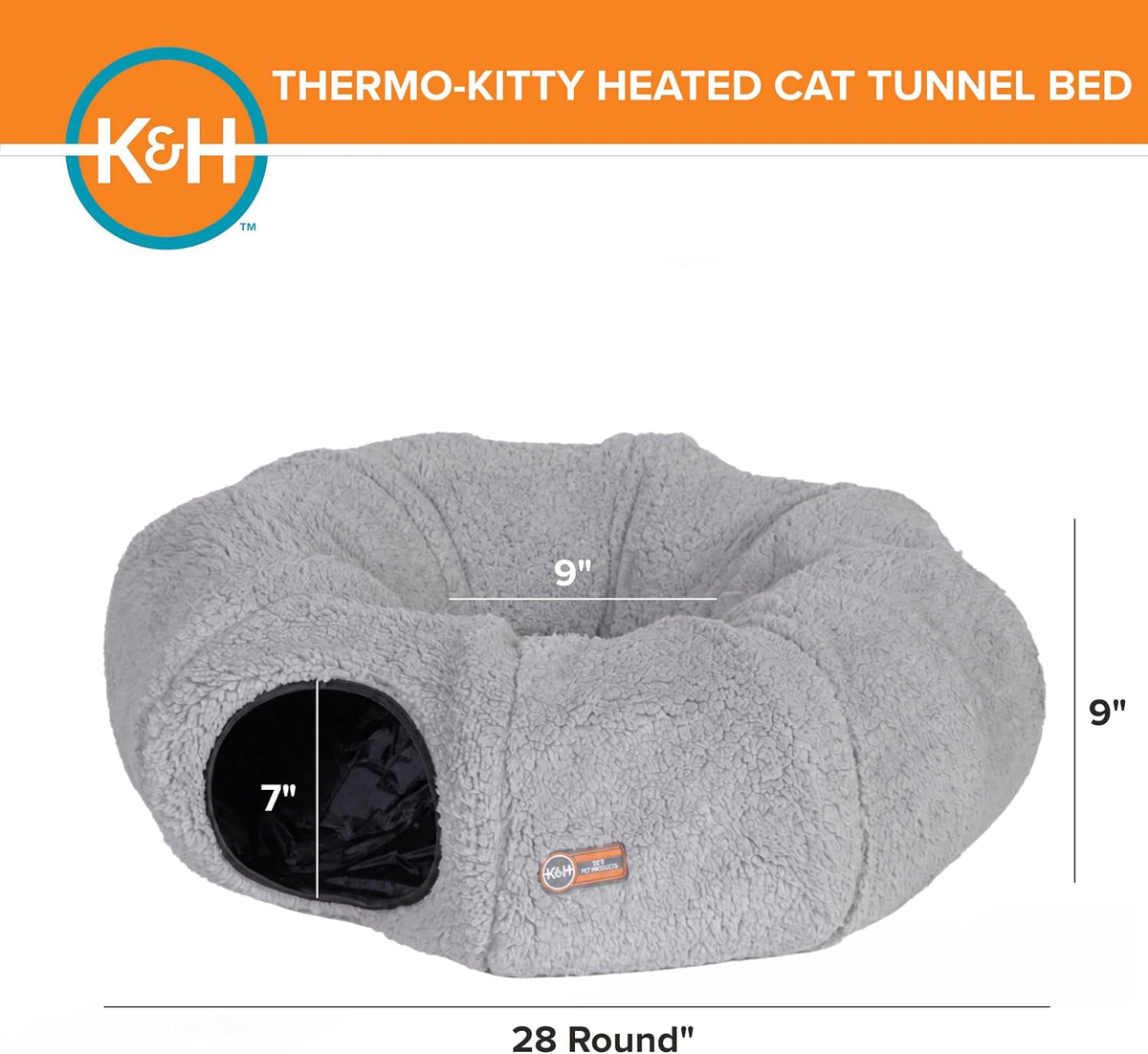 K&H Heated Cat Bed, Thermo-Kitty Heated Tunnel Indoor, Safety Listed, Gray