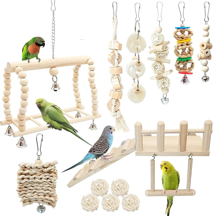 Hamiledyi 13Pcs Parrot Swing Chew Toys Bird Perches Platform by Hamiledyi
