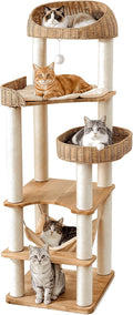 62in Wood Cat Tree for Large Cats, Heavy Duty Tall Cat Tower