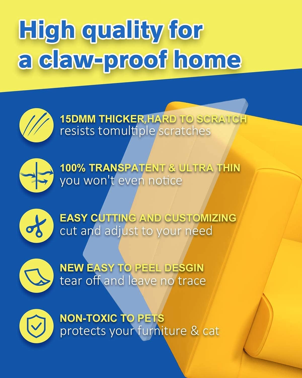 10 PCS Cat Scratch Furniture Protector - Specially Designed for Leather Furniture, Cat Couch Protector Scratching Deterrent, Strong Adhesion, No Residue (16PCS)