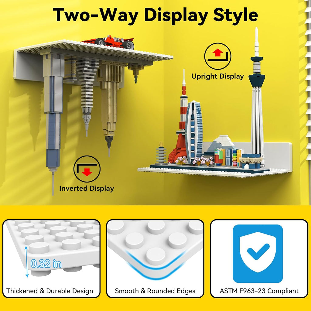 BlissBox 4-Pack Floating Shelves for Wall Compatible with Lego Bricks,White