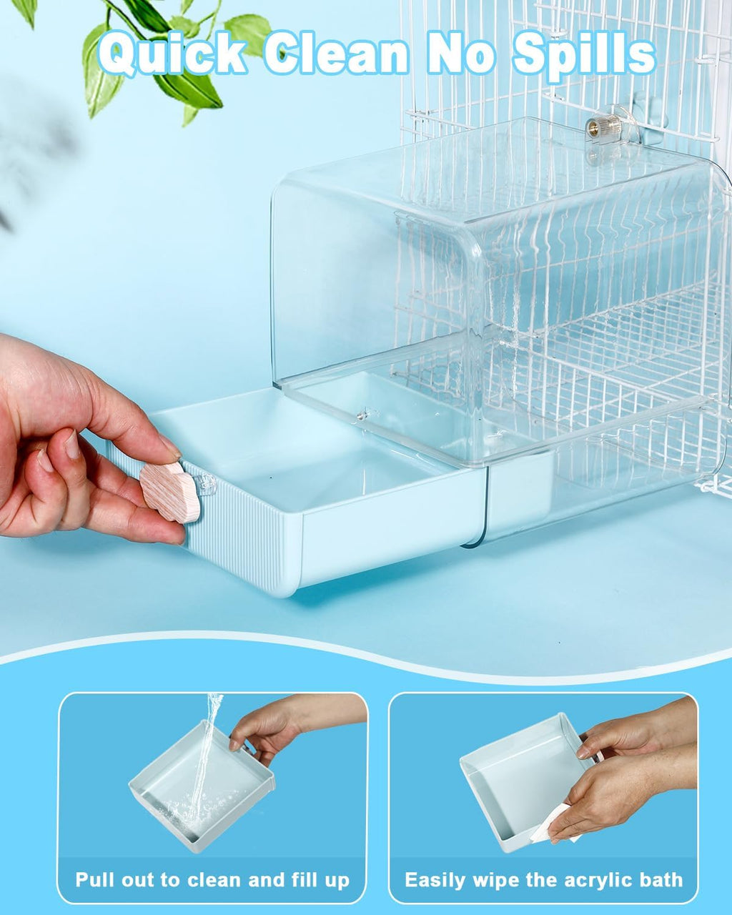 Hanging Bird Bath for Cage, 3 in 1 Multifunction Bird Bath/Bowl/House, Bird Cage Accessories Suitable for Small to Medium Birds Parakeet, African Grey, Conure, Cockatiel(6.8X6.8X6.8 inch Turquoise)