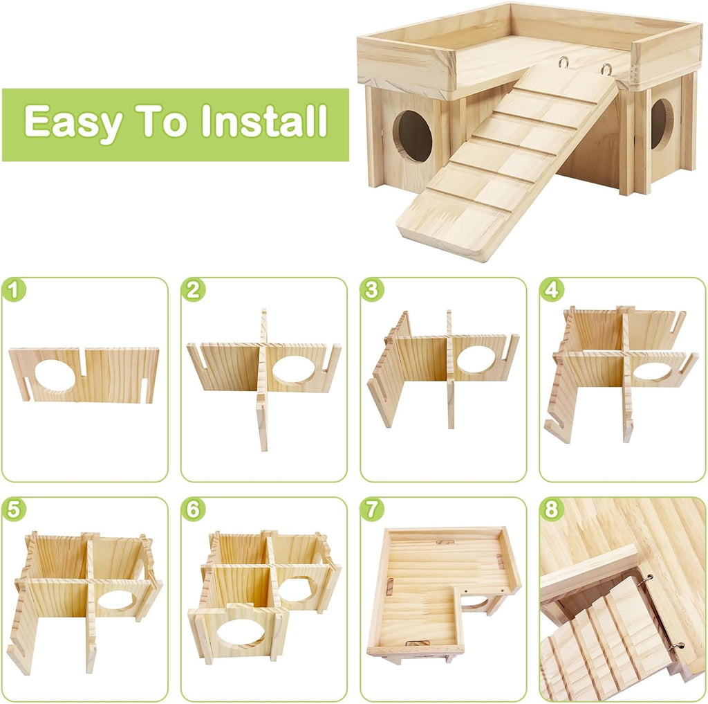 BNOSDM Wooden Hamster Hideout Set Multi Chamber Cage Accessories and Ladder