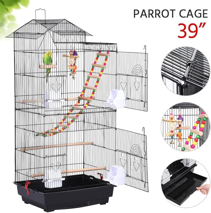 Yaheetech 39-inch Roof Top Large Flight Parrot Bird Cage - Image 4