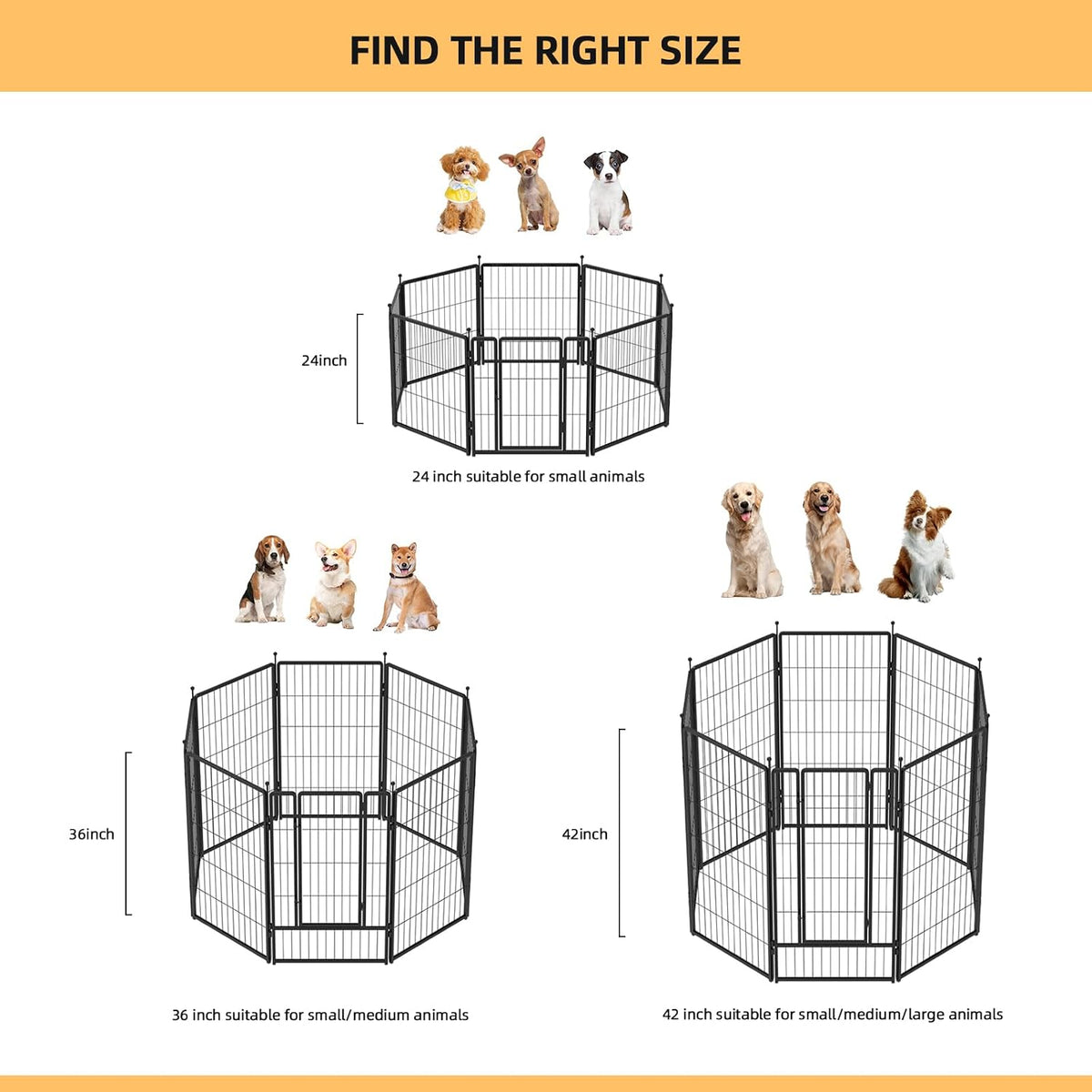 Dog Playpen Indoors/Outdoor, 24 inch 8 Panels Dog Play Pen for Small Dogs, Rustproof Metal Pet Fence for RV Camping/Yard/Garden
