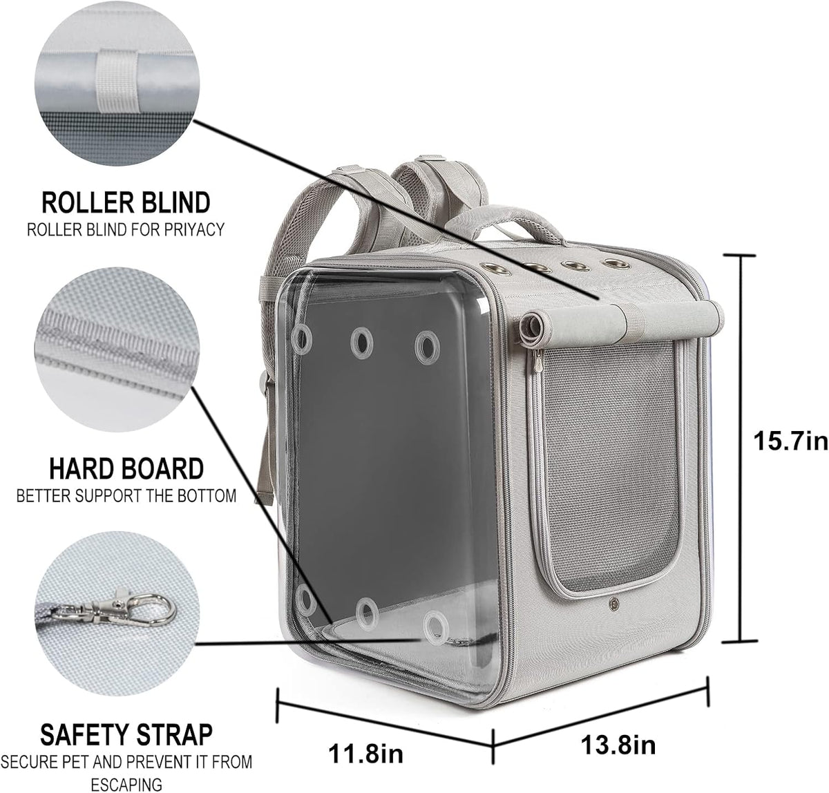 Cat Backpack Carrier Large Pet Backpack Carrier, 17lbs Load-Bearing Ventilated Design Dog Backpack Carrier for Small Dogs, Sturdy Cat Bubble Backpack for Travel, Hiking & Outdoor Use, Grey