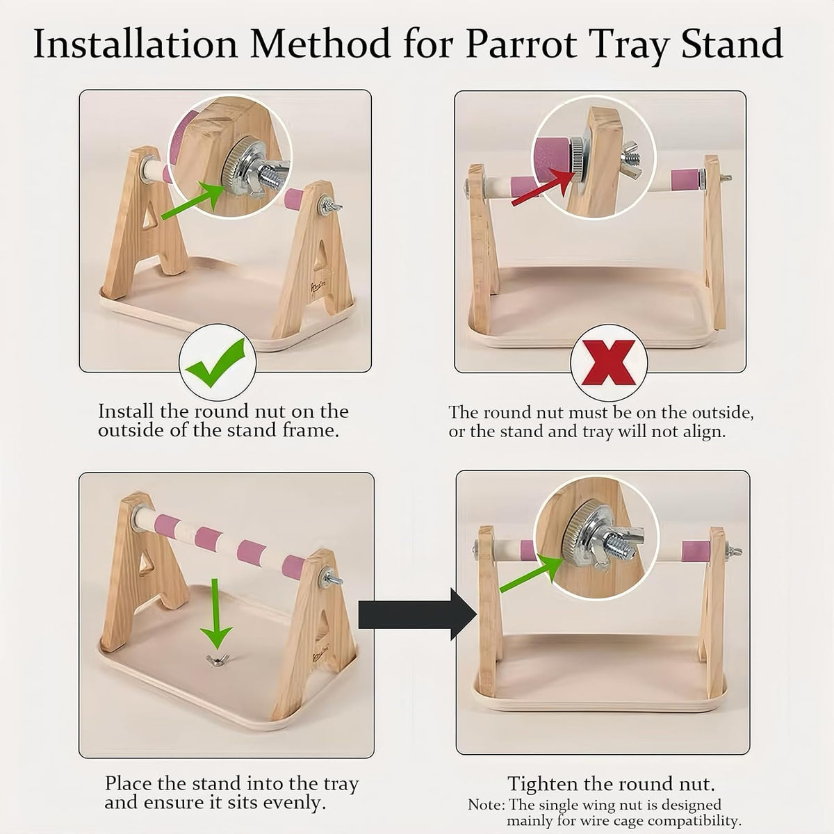 Wood Bird Perches Stand，2-in-1 Parrot Perch Stand，Portable Bird Stand，9.1''L*5.3''W*5.7''H Bird Training Perch with Removable Plastic Tray for Small and Medium-Sized Birds Play Stand(Room-Blue)