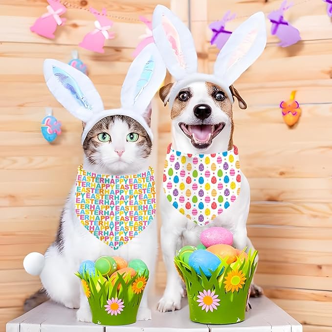 Easter Dog Bandana, 2 Pack Adjustable Holiday Party Pets Rabbit Easter Egg - Image 2