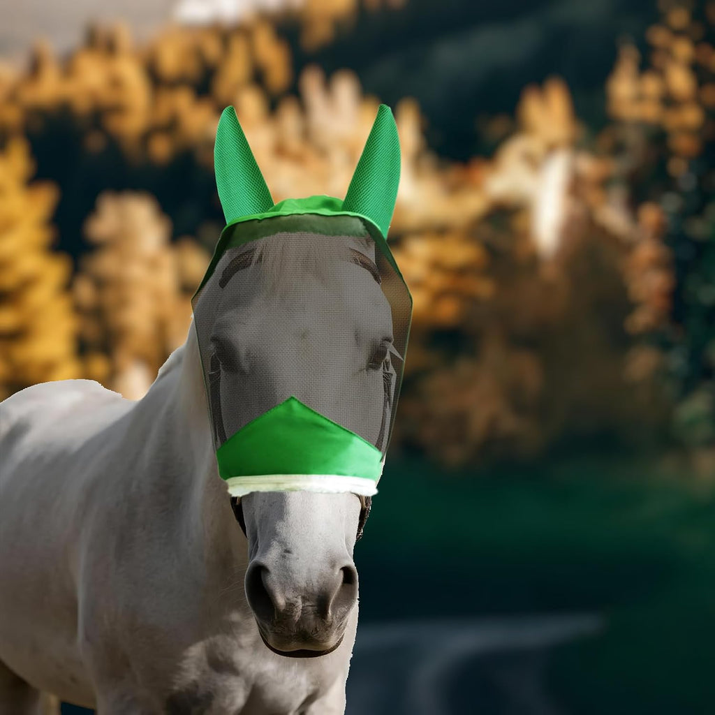 Fly Masks for Horses with Ears and Nose Cover - Comfortable Horse Fly mask with Ears for UV Protection & Sun Shield – Soft Lightweight- Breathable Horse mask (Long Nose, L)