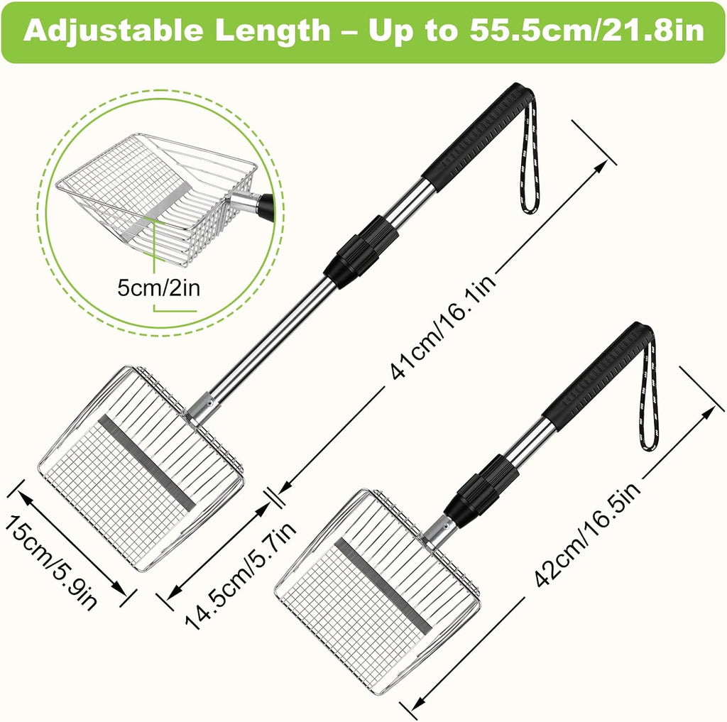 XBX Long Handle Cat Litter Scoop with Holder, Extendable Stainless Steel Cat Scooper, Adjustable Heavy Duty Deep Shovel Litter Sifter for Litter Box and Daily Use