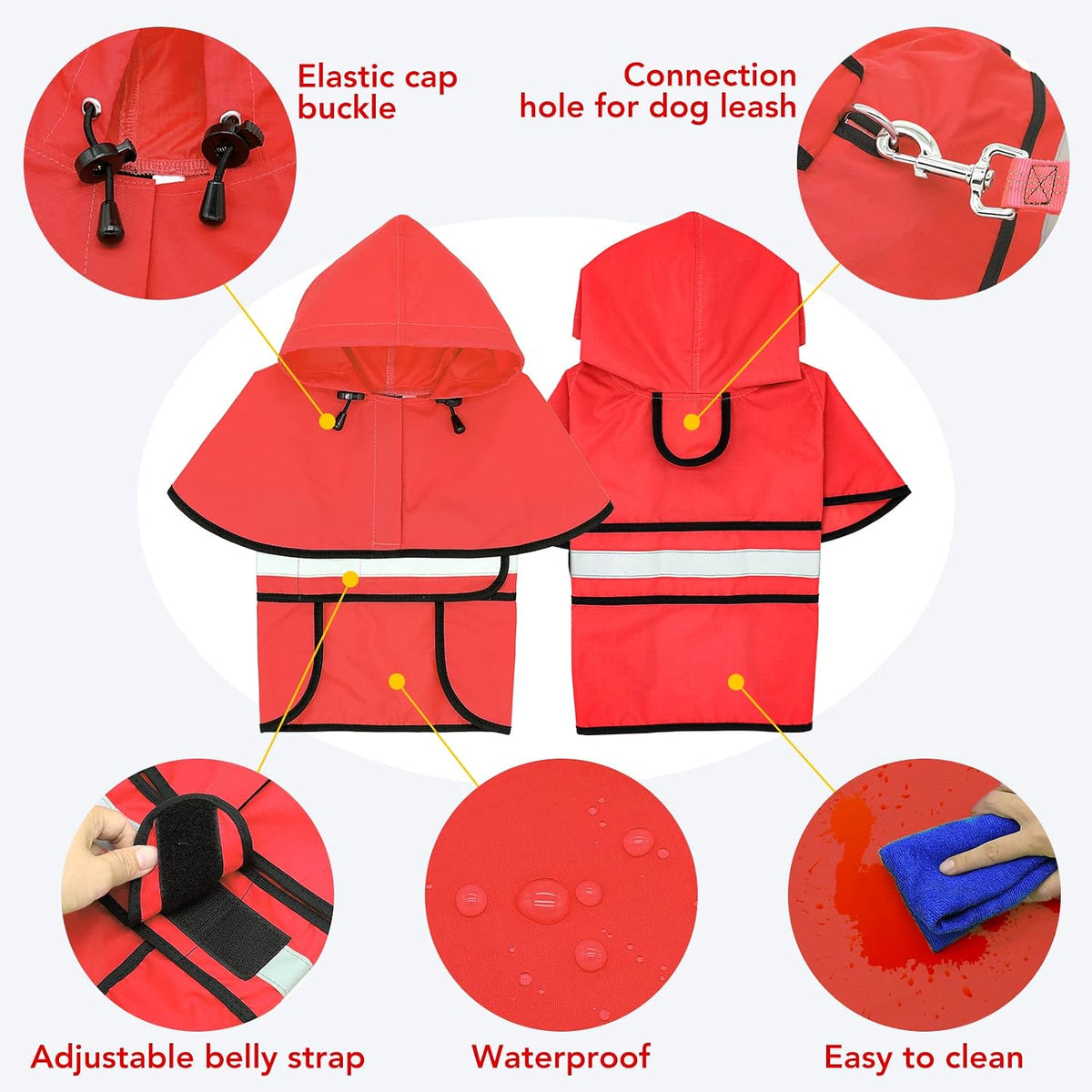 Reflective Dog Raincoats Hooded - Waterproof Lightweight Dog Raincoat Slicker Poncho, Adjustable Safety Dog Rain Coat Jacket for Small, Medium, Large Dogs (Medium, RED)