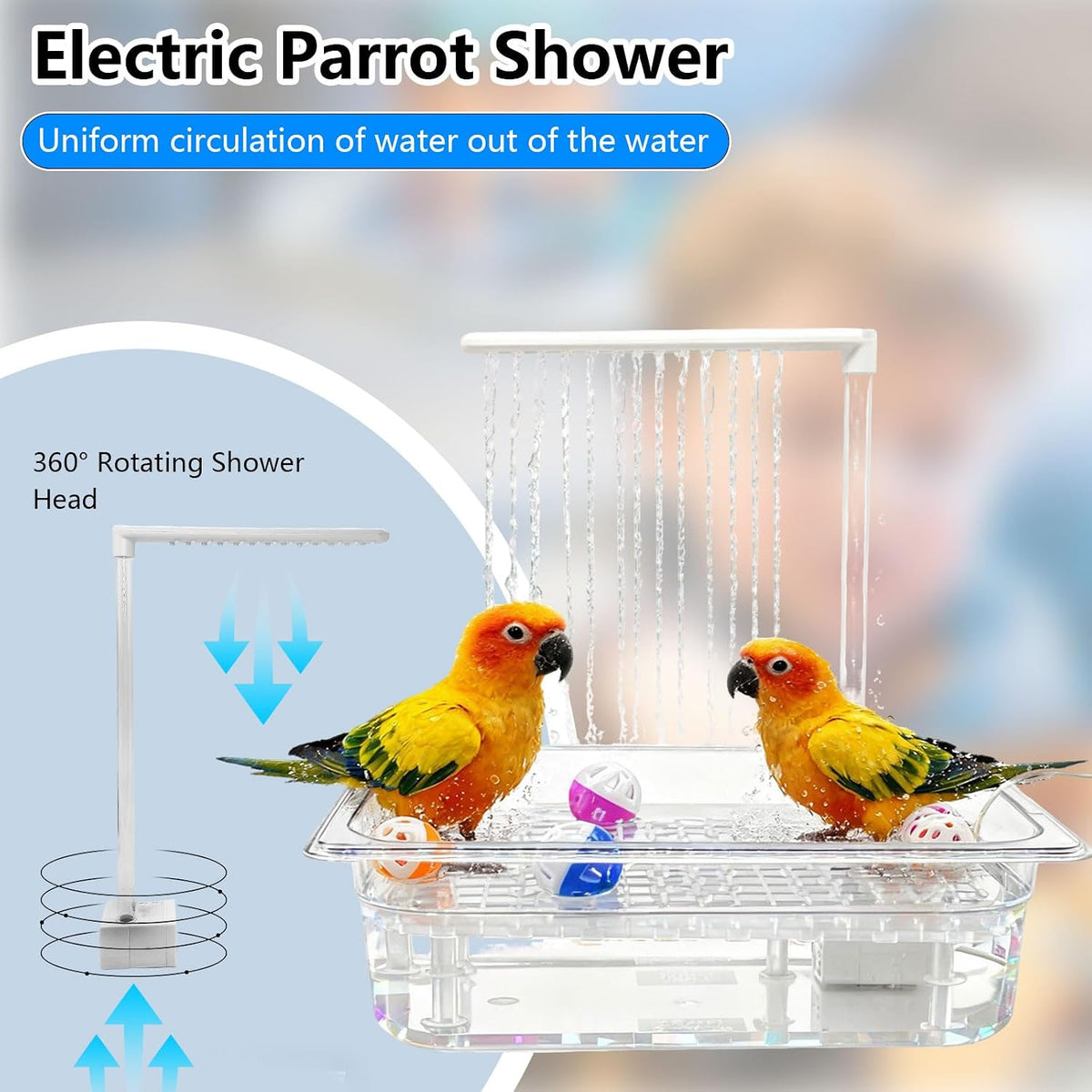Parrot Bird Bath with Pump,Large Automatic Parrot Parakeet Shower Fountain