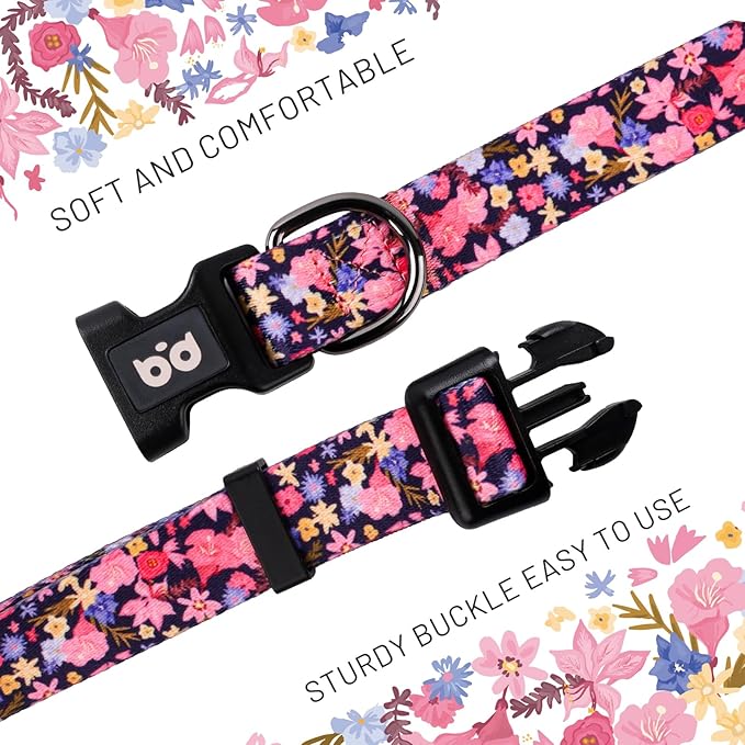 QQPETS Adjustable Soft Dog Collar: Print Flower Pink Multicolor Cute Patterns - Image 3