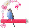 Bird Parrot Perch with Beads and Bow Chew Toy,Cage Platform Toy and Exercise Accessories for Budgies Parakeets Cockatiels Conures and Lovebirds (Blush Pink)