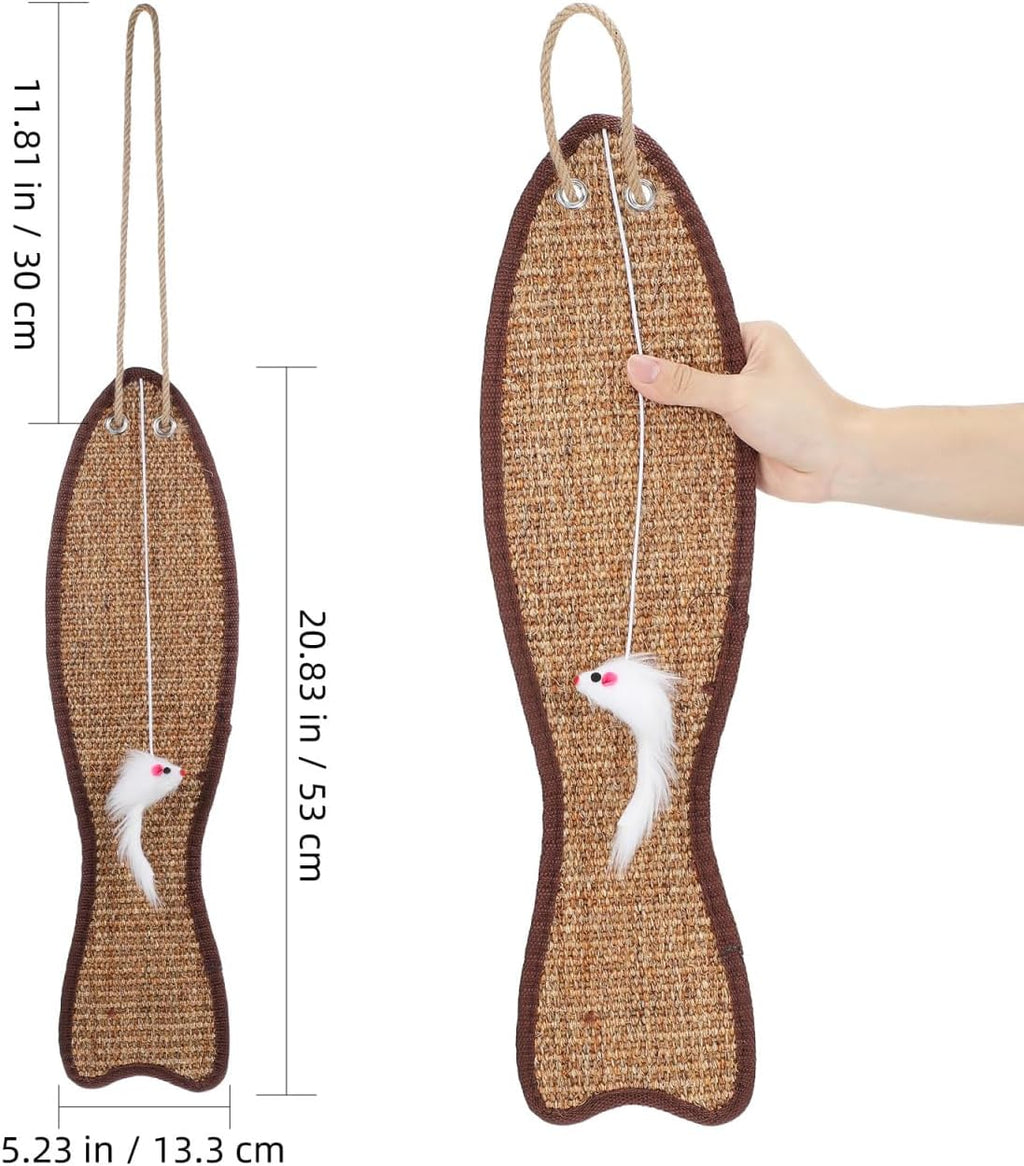 SEWACC Fish Shaped Cat Scratching Mat Sisal Protective Hanging Pad for Door or Wall Handwoven Cat Scratch Pad for Claw Care Furniture Protection Pet Play 20.86 X 5.23 X 1.18 in