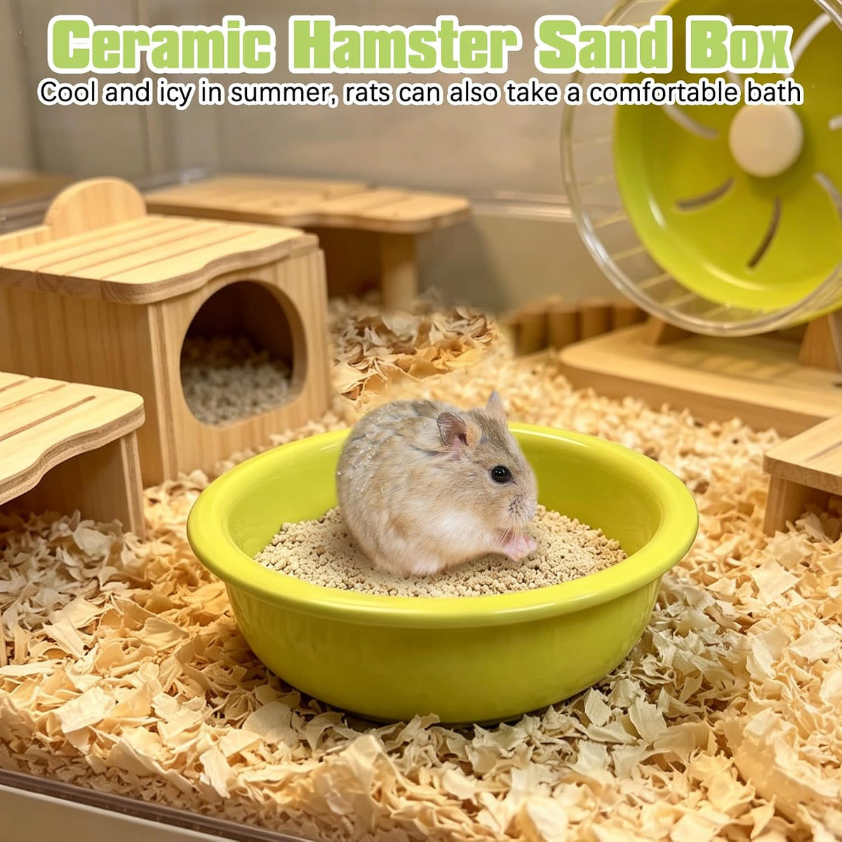kathson Hamster Sand Bath Box Ceramic Small Animals Shower Bathtub Gerbil Litter Box Mice Bathroom Syrian Hamster Digging Sand Container Cage Accessories for Lemmings (Apple Green)