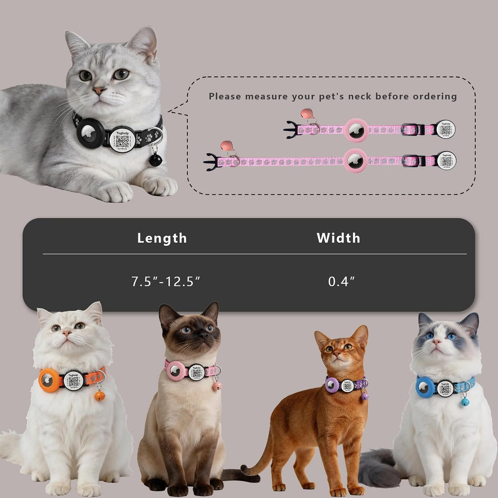 2 Pack Airtag Cat Collar,Reflective Breakaway with Smart QR Code,Orange
