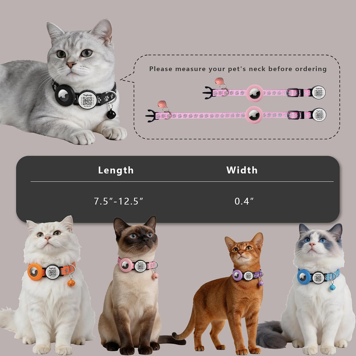 2 Pack Airtag Cat Collar,Reflective Breakaway with Smart QR Code,Orange