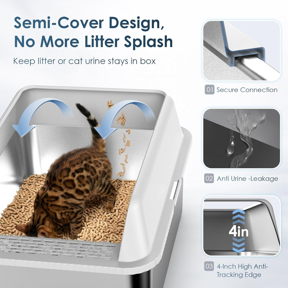 Suzzipaws Enclosed Stainless Steel Sifting Litter Box for Pine Pellets