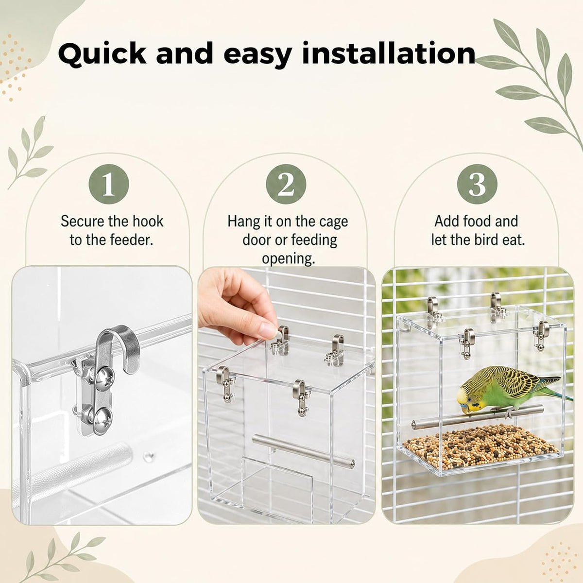 NQEUEPN Bird Cage Feeder, Clear Acrylic Clear Bird Food Feeder