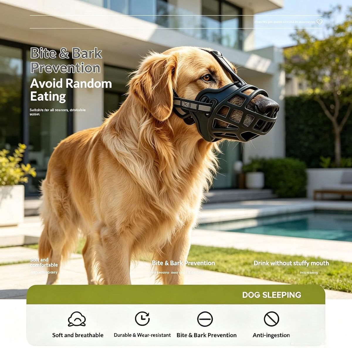 Dog Muzzle, Breathable Basket-Style Anti-bite Muzzle (XL, Black)