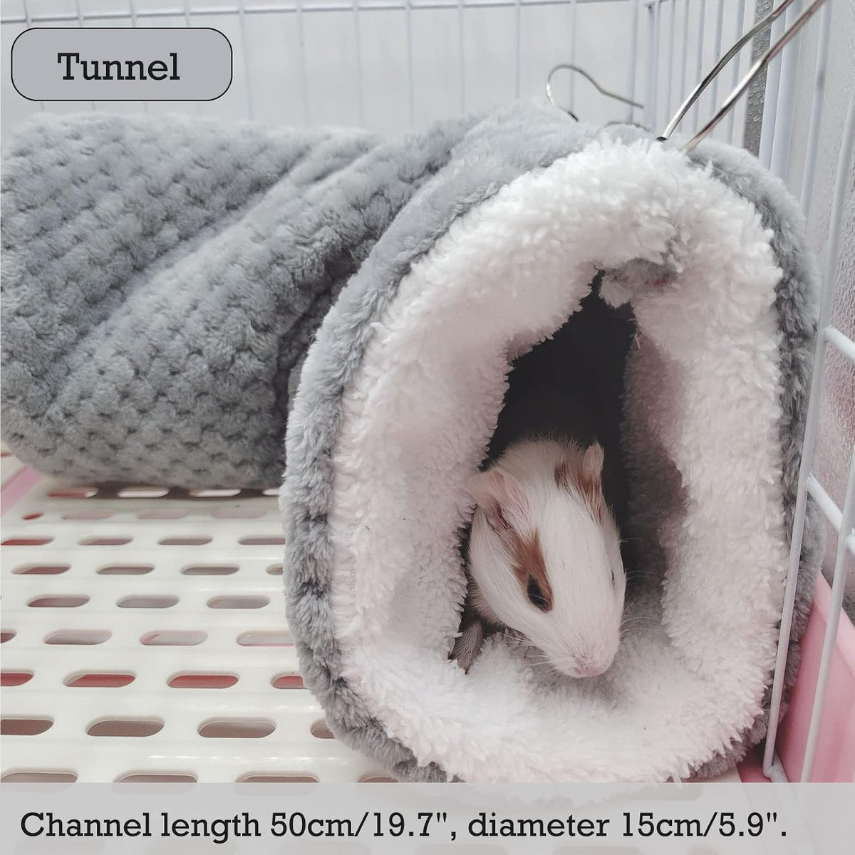 SEIS 3 Pcs Plush Hamster Hammock Set,Sugar Glider Hideout Tunnel Mat,Grey