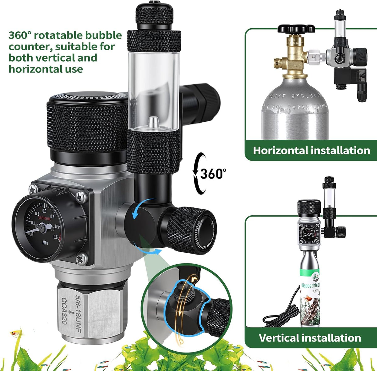 Aquarium Stable Pressure Single Gauge Regulator for Planted Tank
