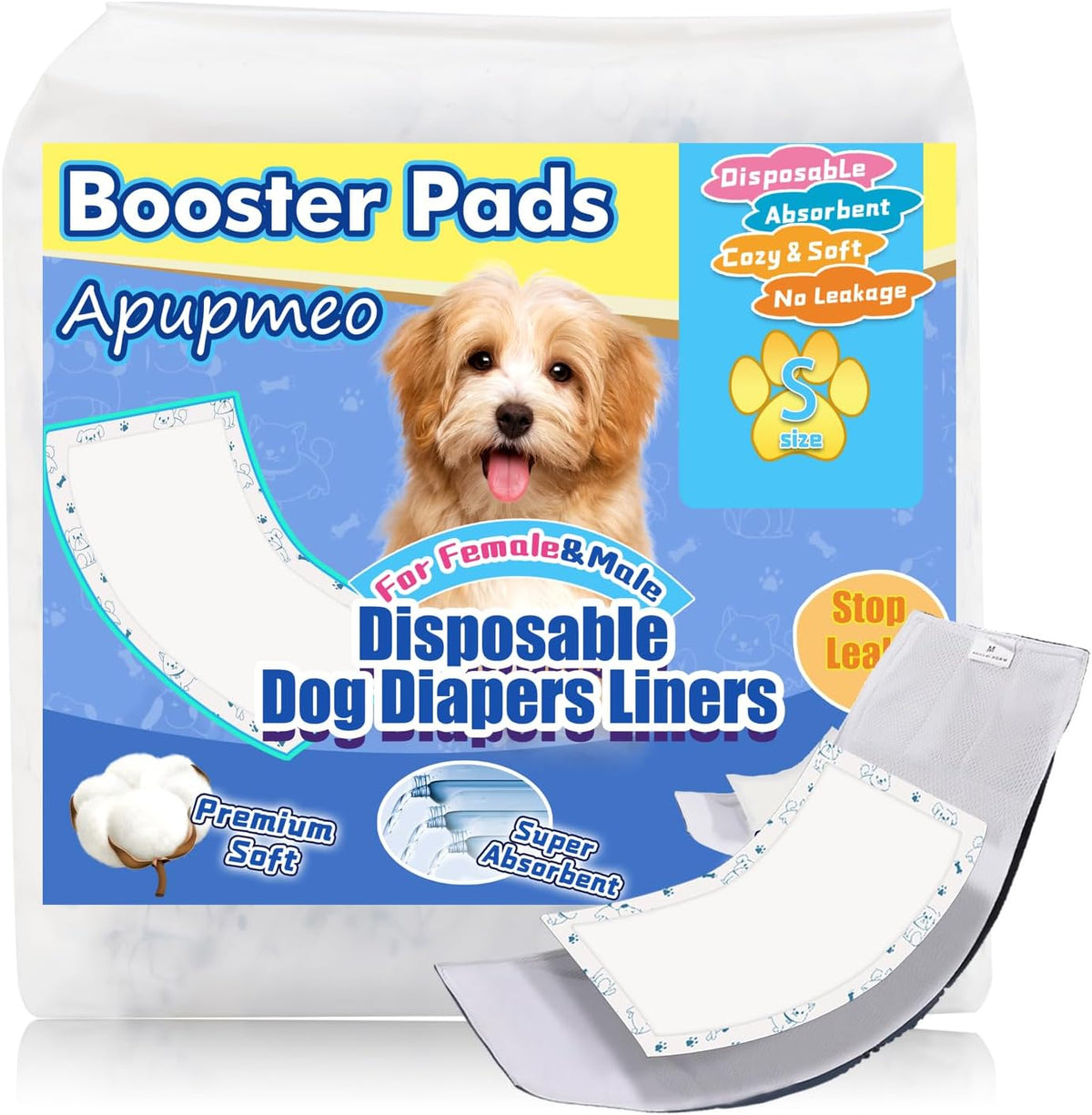 Disposable Dog Diaper Liners - 20PCS Dog Booster Pads for Male Female Dogs - Doggie Diaper Insert Pads for Pet Belly Bands Wraps Period Pants Covers(M,20)
