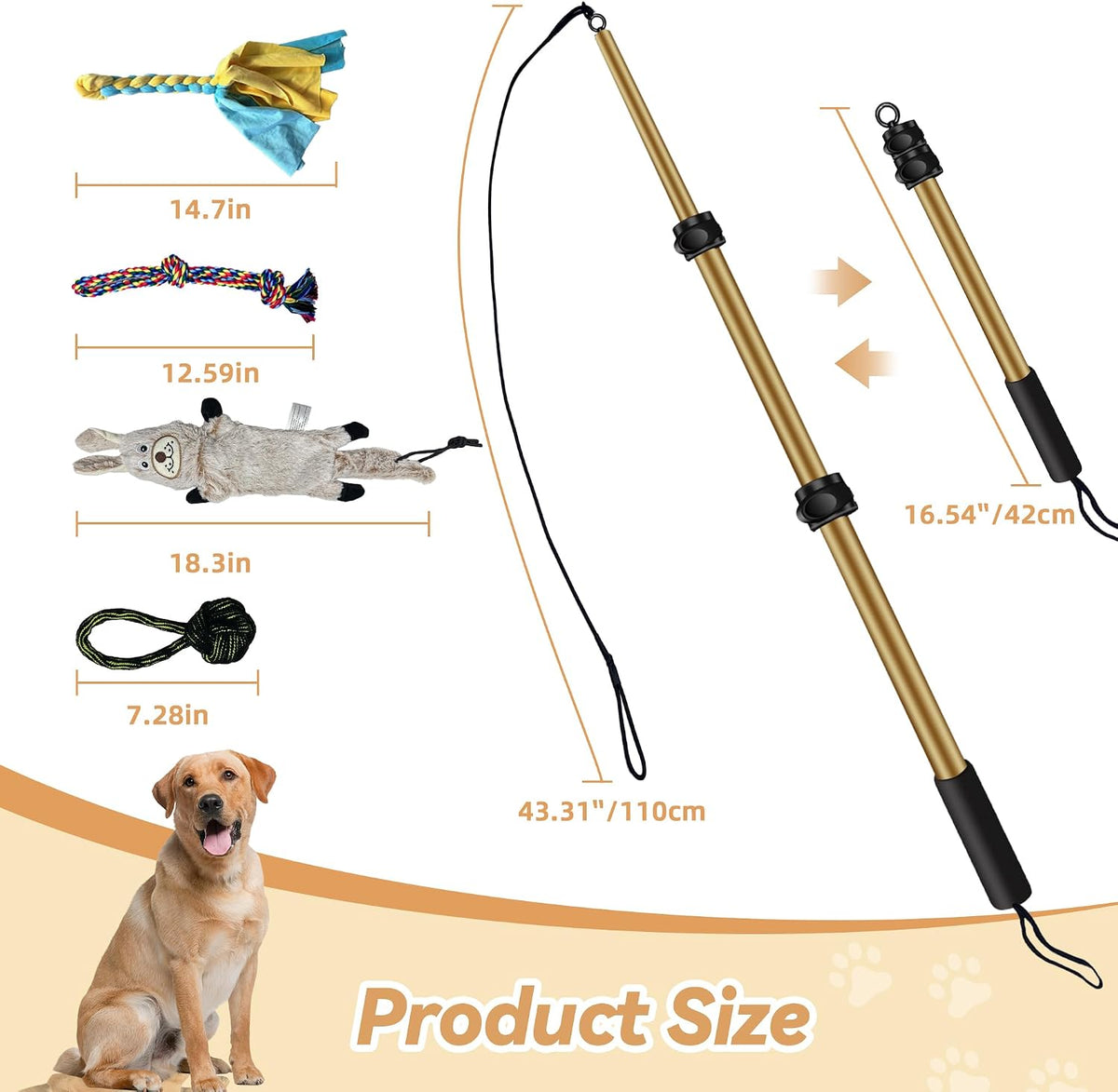 Flirt Pole for Dogs, Interactive Toys Tug-of-war for Pet, Durable Teaser Wand, Chase Toys with Rope Chewing Sticks, for Outdoor Exercise & Training