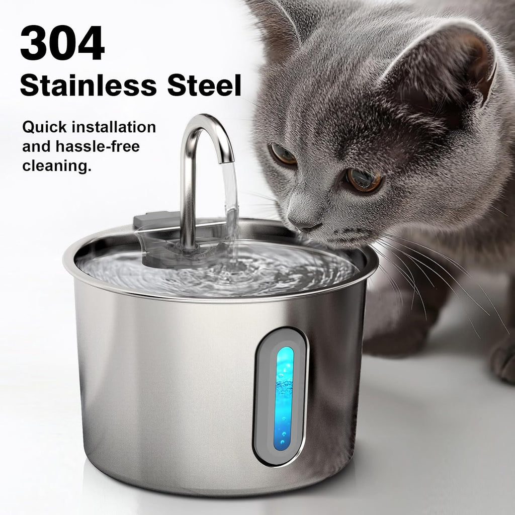 Cat Water Fountain, 74oz/2.2L Cat Fountain for Drinking - Pet Water Fountain Stainless Steel for Cats Inside - Quiet Water Bowl Dispenser - Kitty Drinking Fountains - 8 Filters + 8 Sponges