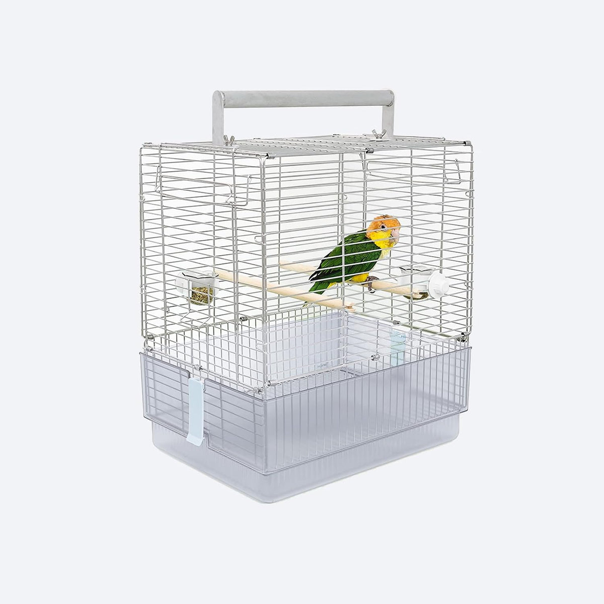 Stainless Steel Travel Bird Cage, 304 Portable Foldable Carrier for Parrots, Conures, Cockatiels, Parakeets – 17 Inch Large Birdcage with Aluminum Handle & Perch(Blue, Large Birdcage)