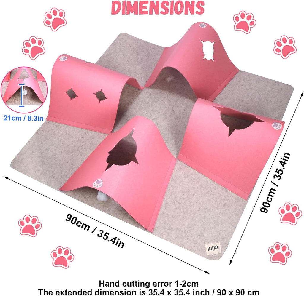 4-Way Cat Tunnels for Indoor Cats, Interactive Toys with Plush Ball