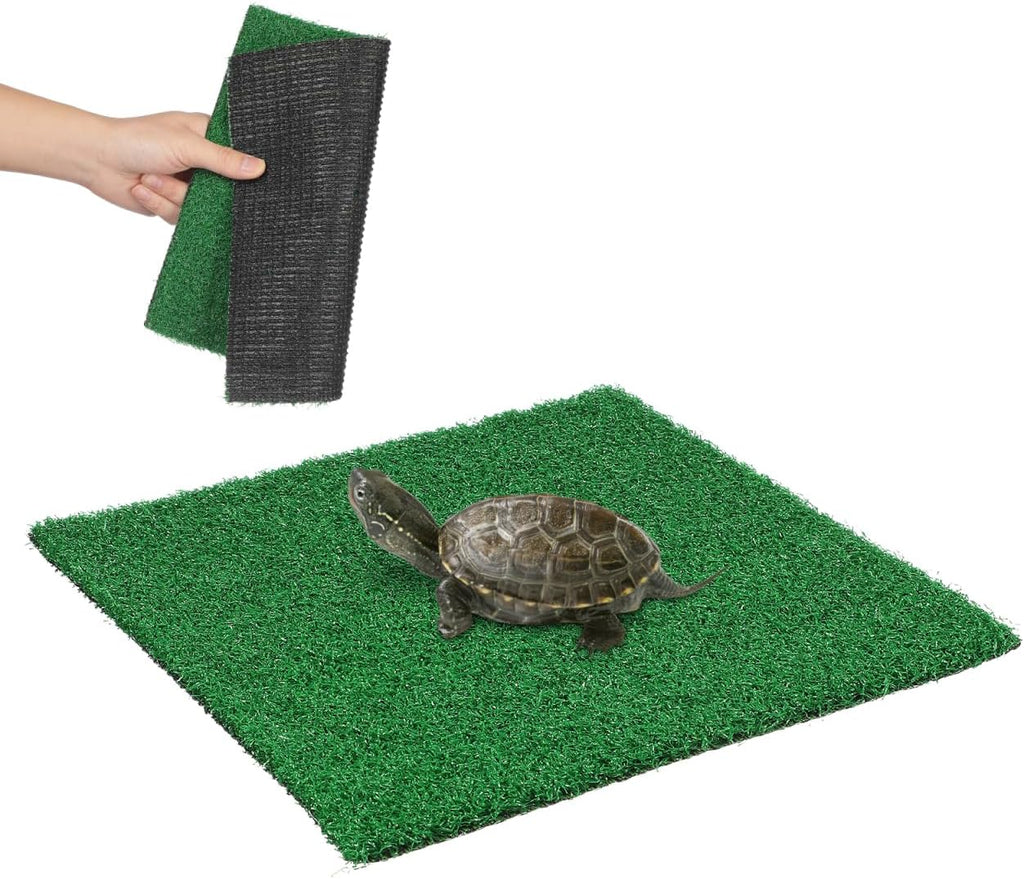 Veemoon Square Artificial Grass Carpet, Realistic Synthetic Reptile Turf Pet Cage Simulation Grass Mat/Substrate Lizard Tank Accessories Turtle Ramp Turf for Basking Platform Habitat, 9. 8×9. 8inch