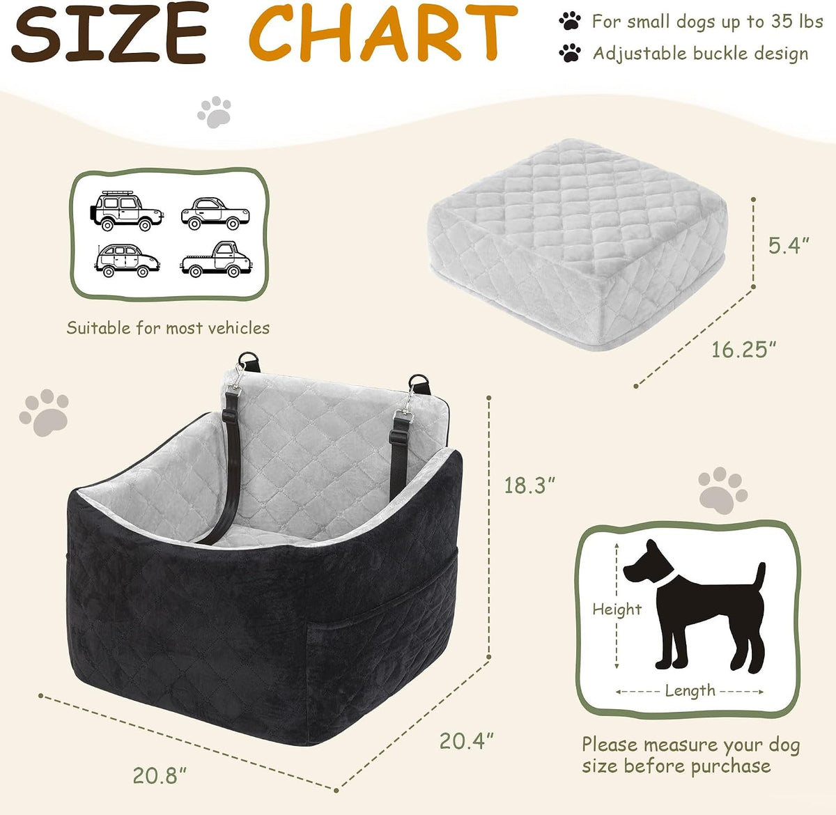 XWZO Dog Car Seats for Small Medium Dogs Under 35lbs Pet Booster Seat