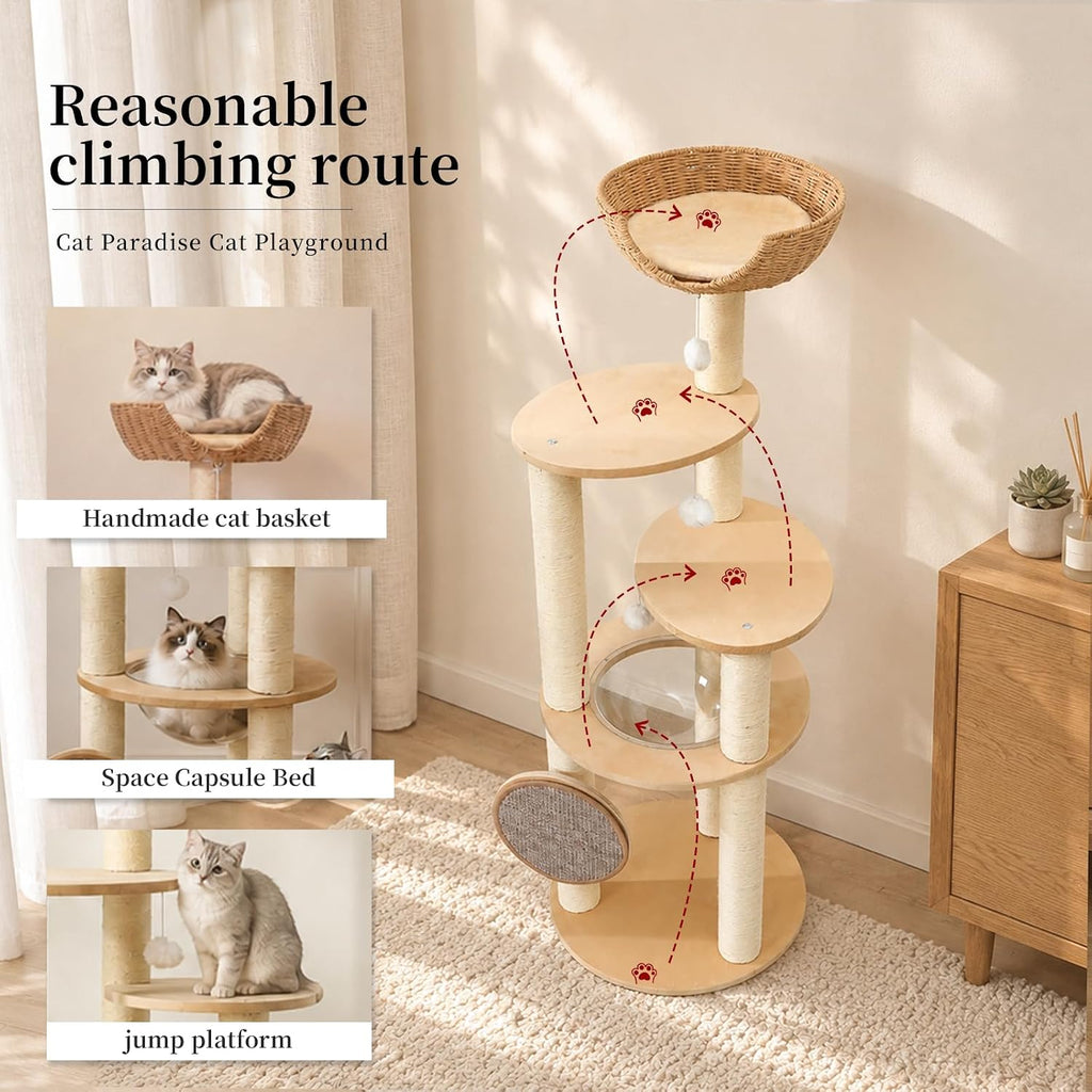57 "Wooden Cat Tree for Large Cat, Modern Tree Tower with Multi-Level Condo