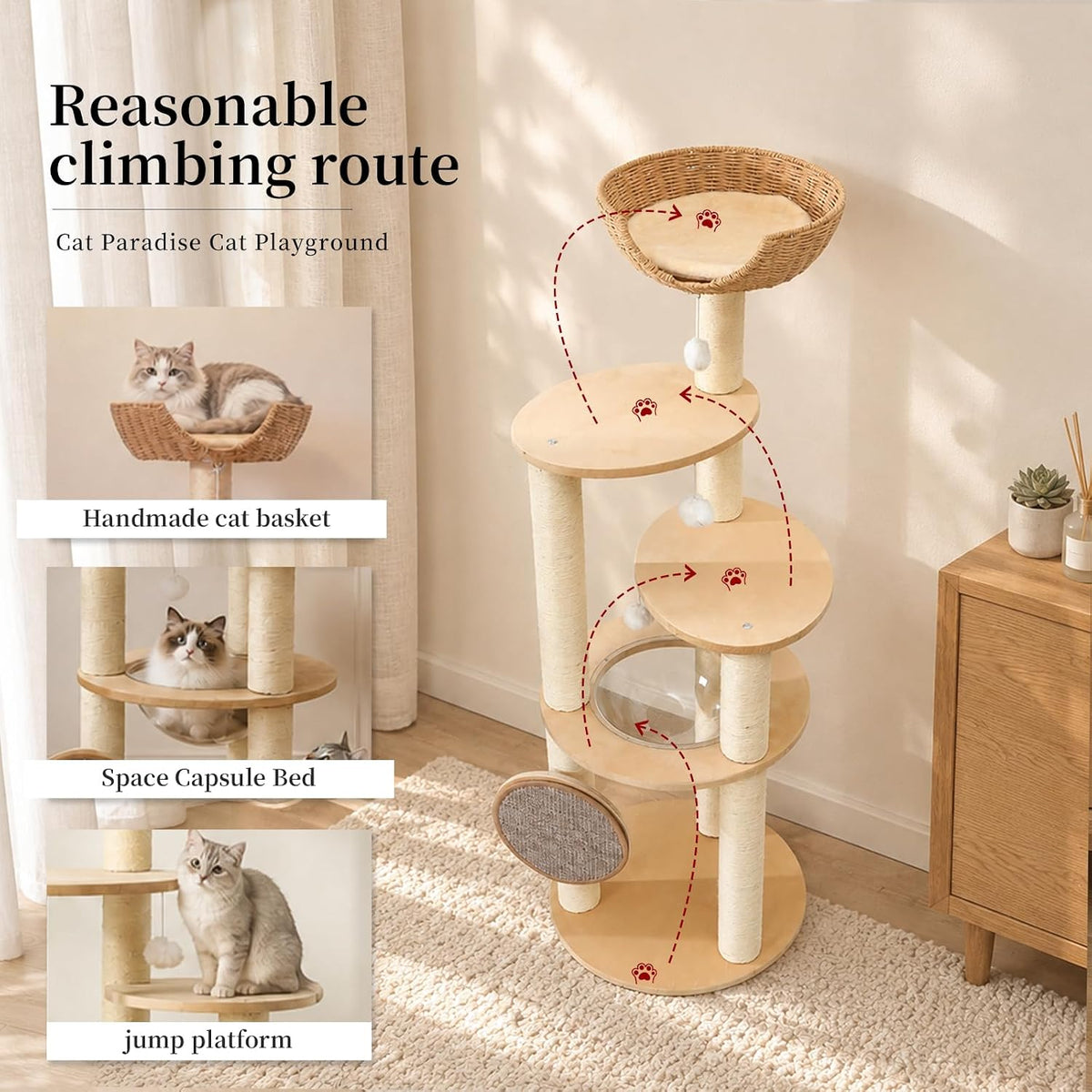 57 "Wooden Cat Tree for Large Cat, Modern Tree Tower with Multi-Level Condo