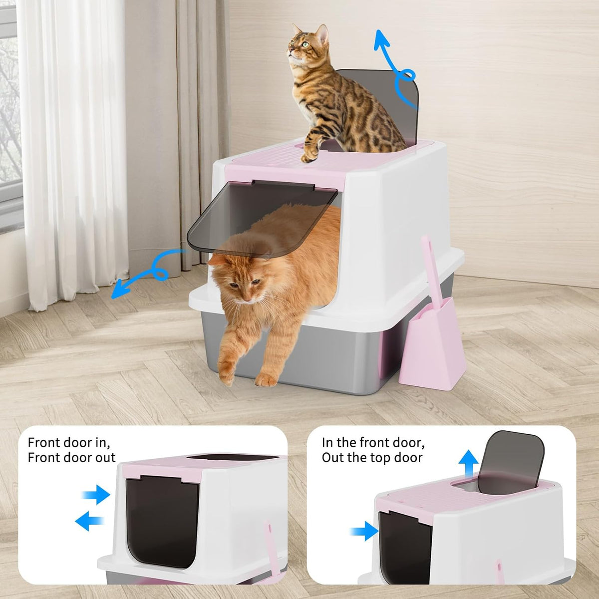 RIZZARI Stainless Enclosed Litter Box: with Scoop & Odor Control