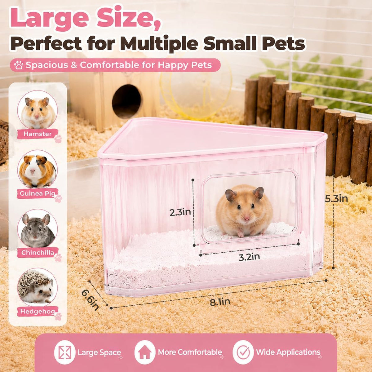 Hamster Sand Bath Container, Large Dust Bath House with Scoop, Pink