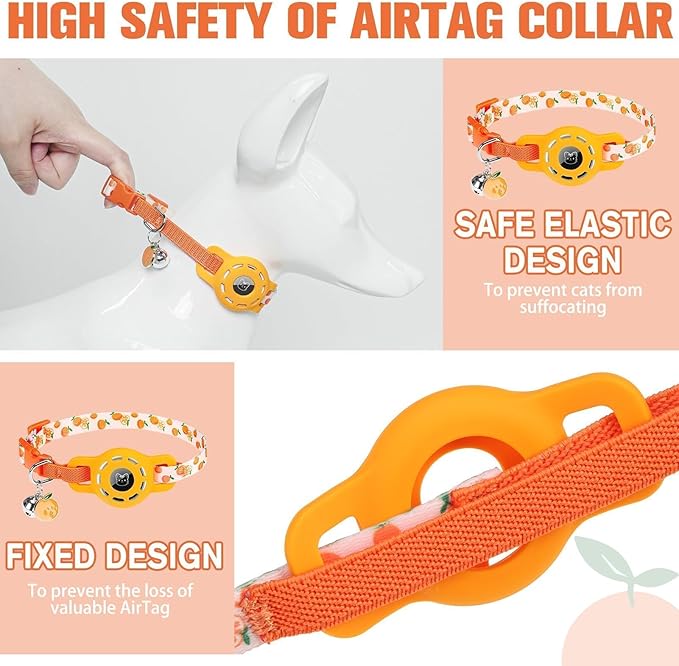 BINGPET AirTag Cat Collar with Bells, Upgraded Safety Elastic Cat Collar with - Image 3
