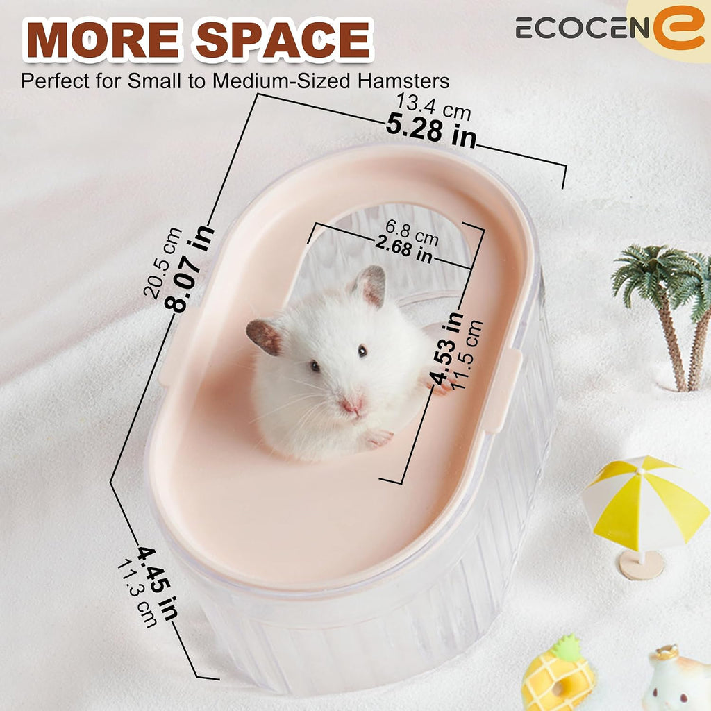 Big Acrylic hamster sand bath container,8.1''L*5.3''W*4.2''H(20.5*13.4*11.2cm) Large Animal Bathroom for Syrian Hamster,Transparent Hamster Bathtub Toilet,Hamster Sand Box,Acrylic Shower-Pink