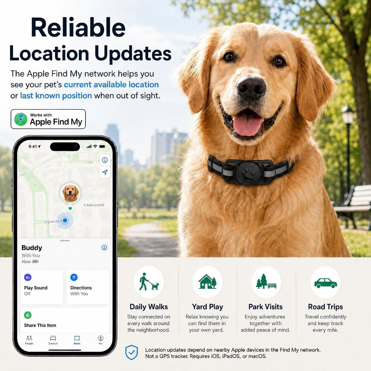 GPS Tracker for Dogs, Pet Location Tracker for Dogs & Cats, iOS Only(Black)