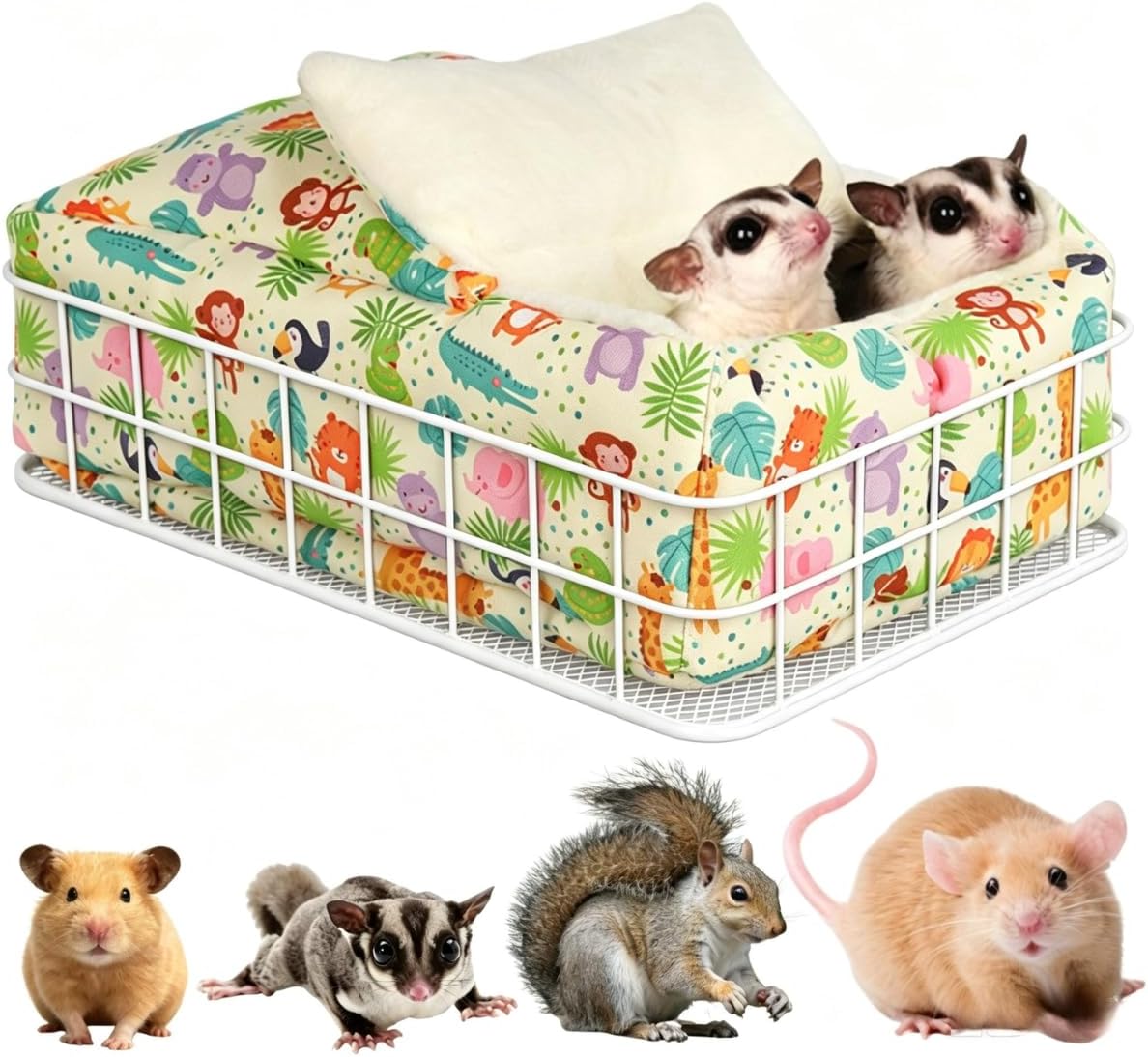 Metal Cage Bed with Warm Sleeping Nest for Sugar Glider (White Iron,Monkey)