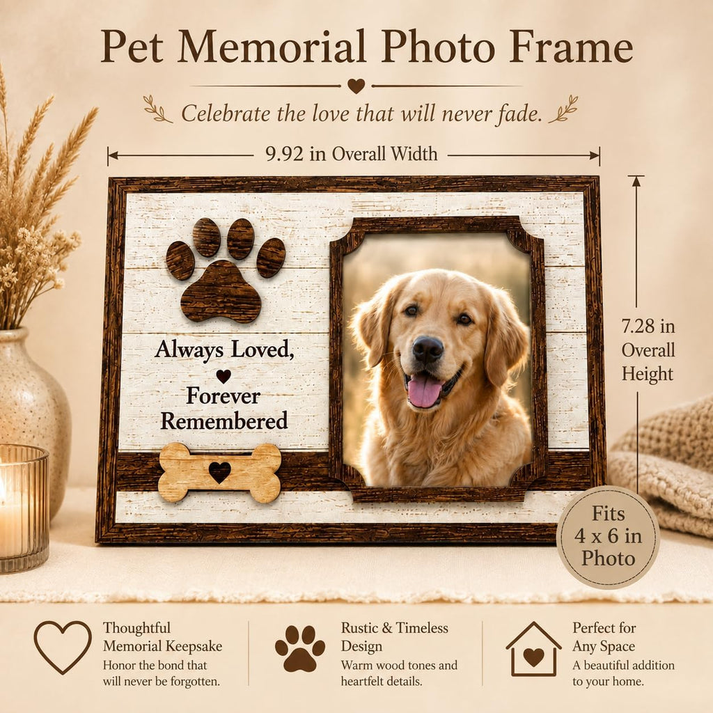 Dog Memorial Gifts for Loss of Dog, Wooden 4x6 Remembrance Photo Frame