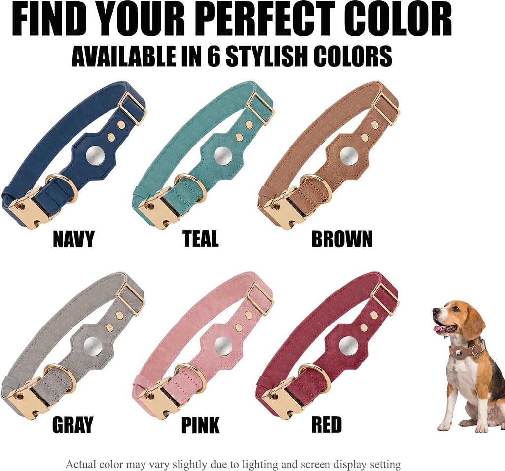 FurryVoyage Adjustable Pet Collar with Built-in Tracker Holder for Apple AirTag & Moto Tag, PU Leather Dog Collar, Quick Release Metal Buckle, D-Ring & Dual Screw Anti-Lost Design (Pink, XS (9"-12"))