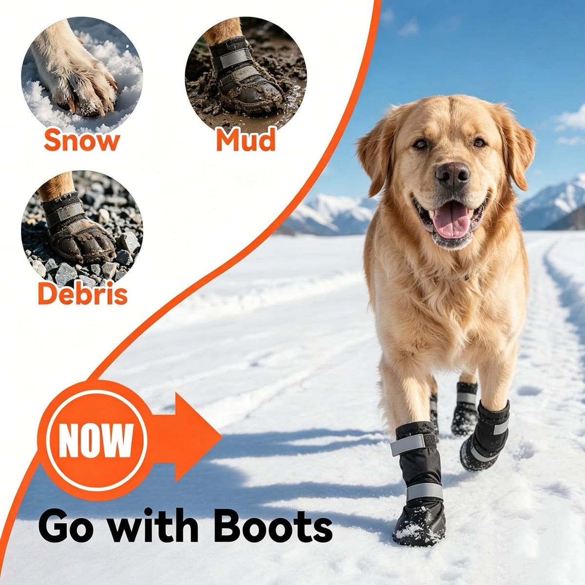NAMSAN Winter Dog Boots for Large Dogs, 4 PCS Size #5(XL), Long Legged Anti-Slip Dog Rain Booties with Reflective Magic Strips, Waterproof Outdoor Warm Dog Shoes for Snowfield Paw Protection, Black