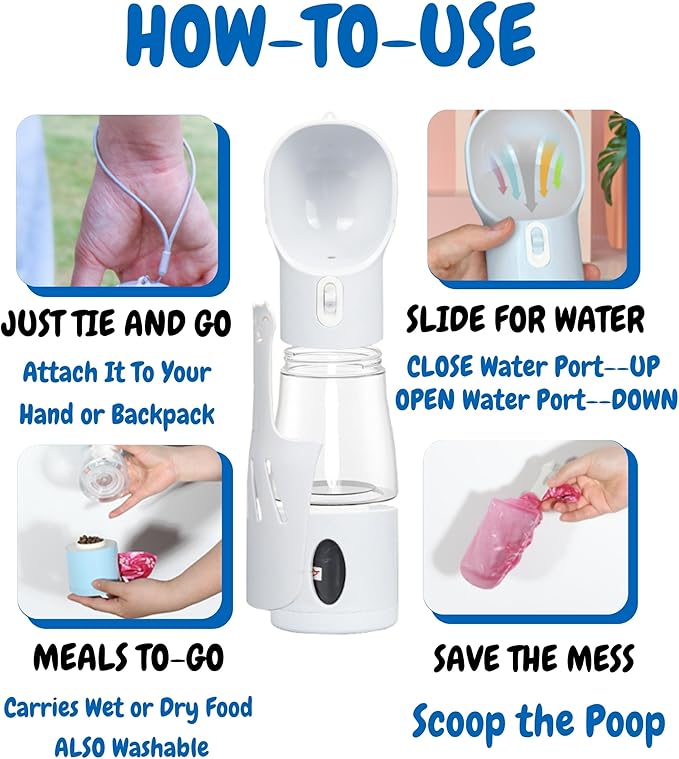 All-in-One Portable Dog Water Bottle, Food Dispenser, Poop Bag Dispenser - Image 4